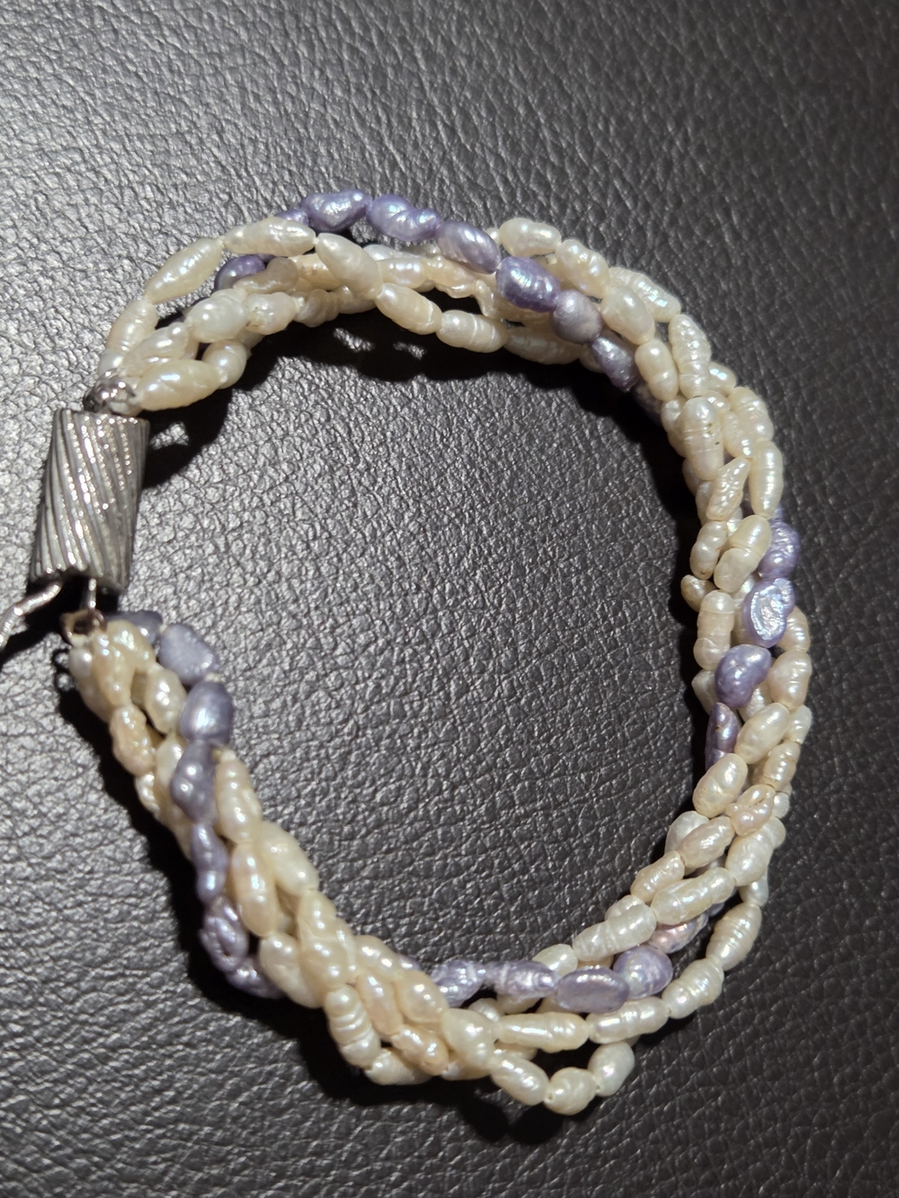Freshwater Pearl Braided Bracelet in Cream and Lavender